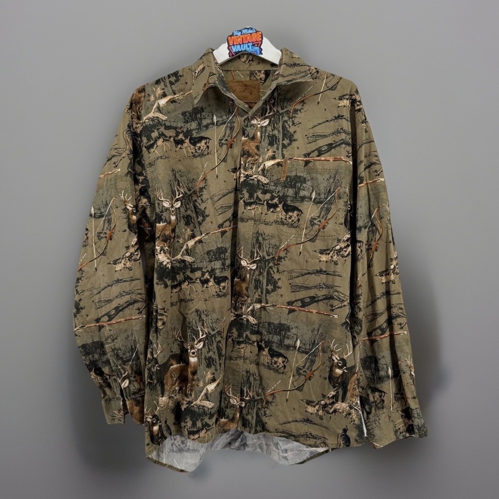 North River Outfitters Camo Hunting Shirt Mens XL Button Up Long Sleeve Deer